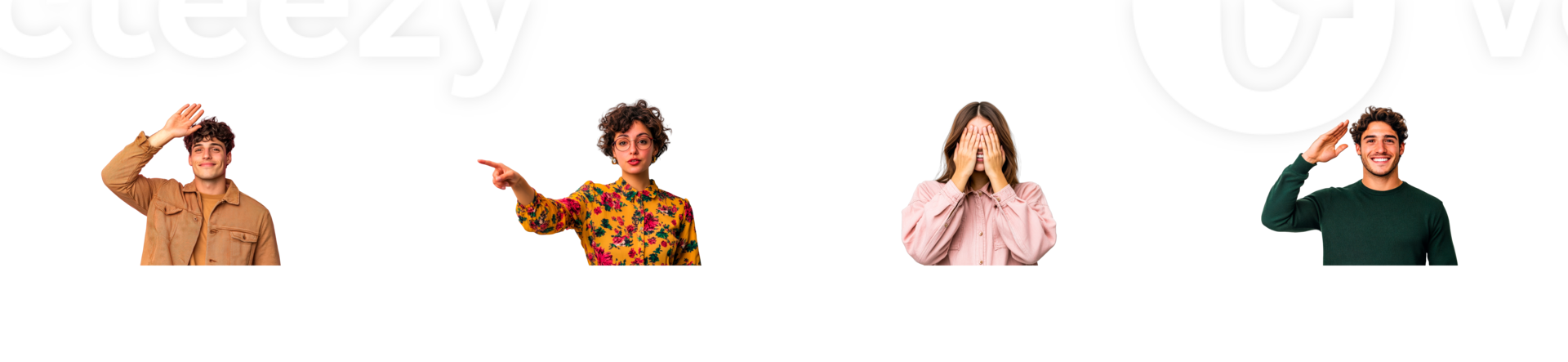 Group of people expressing greetings and emotions with gestures png