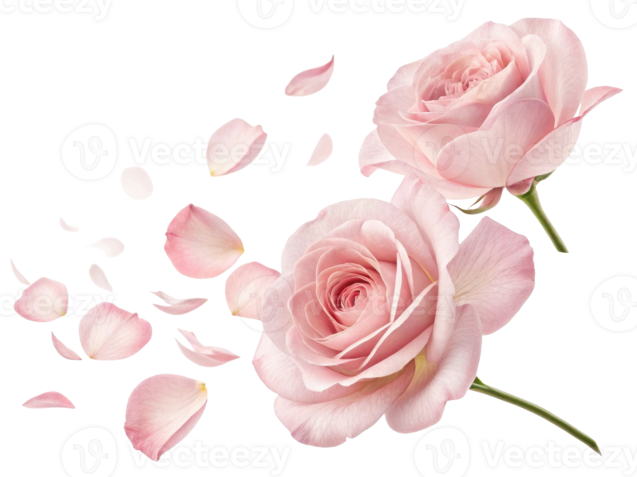 Beautiful pink roses bloom gracefully, their delicate petals falling softly like whispers of love in air png