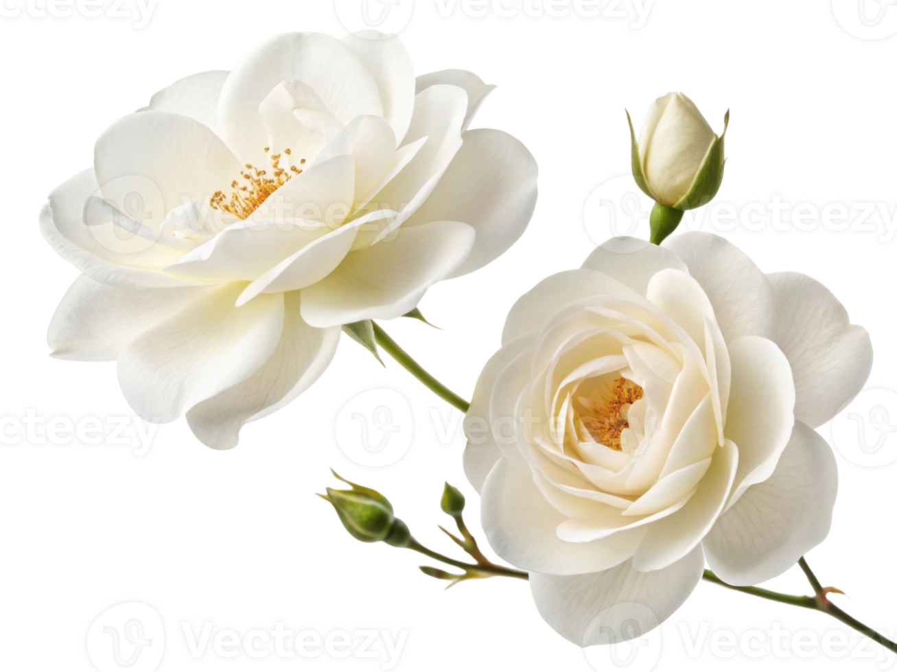 Beautiful white rose flowers bloom gracefully, showcasing their delicate petals and vibrant centers, evoking sense of tranquility and elegance png