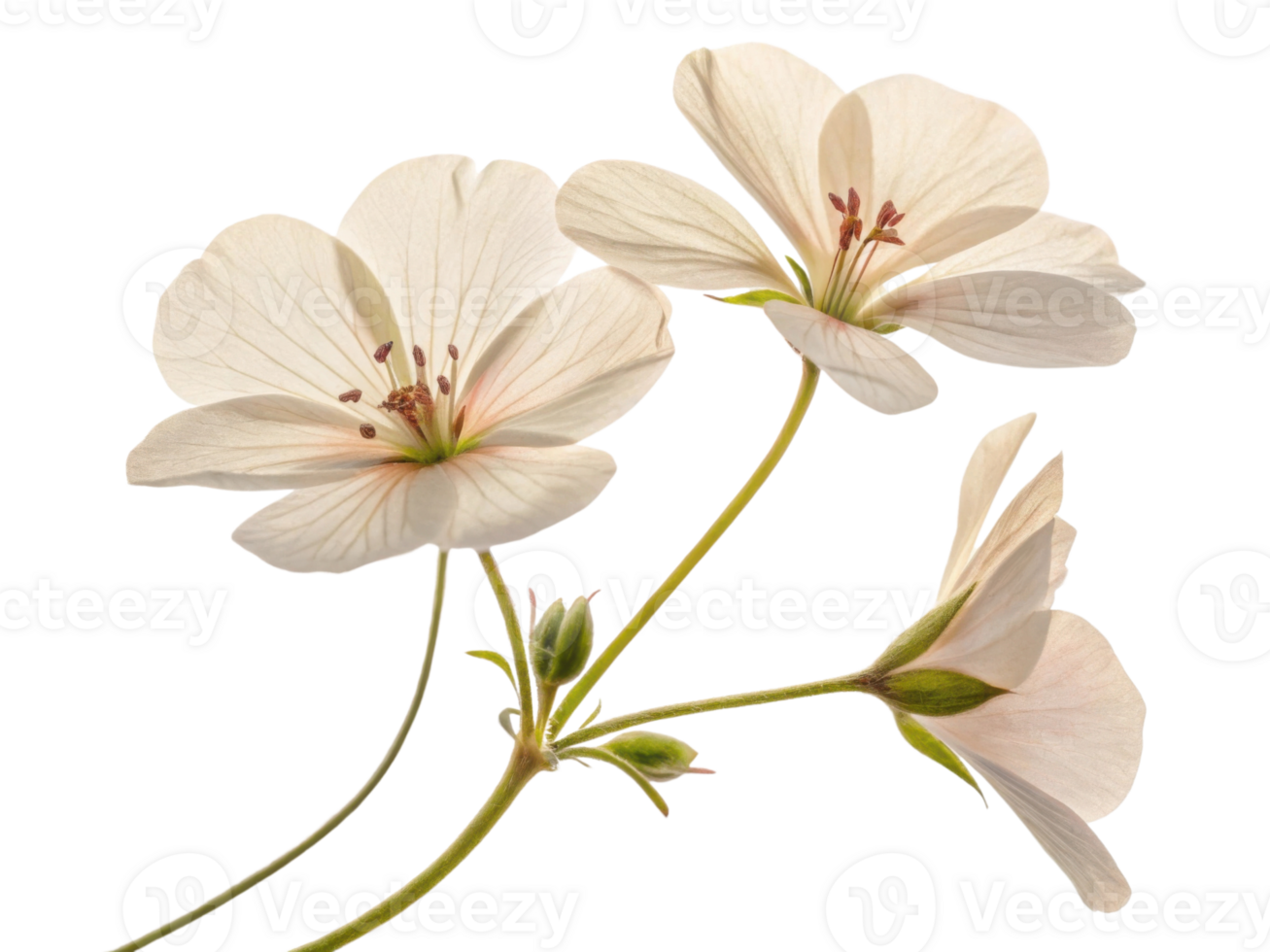Delicate geranium flowers bloom gracefully, showcasing their soft petals and intricate details, bringing touch of nature beauty png
