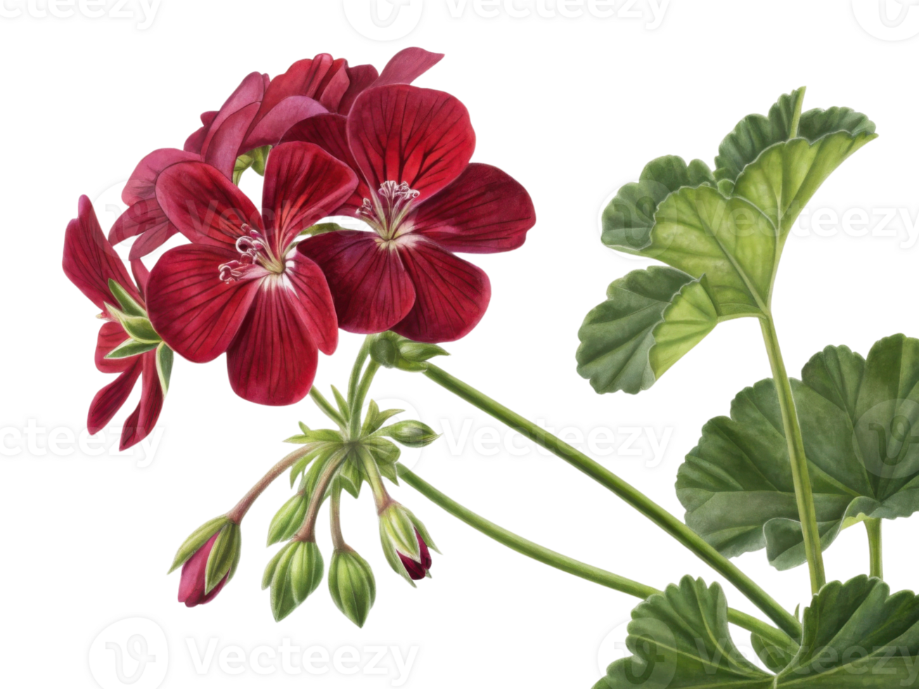 Beautiful red geranium flowers bloom gracefully, showcasing their vibrant petals and lush green leaves in stunning display of nature artistry png