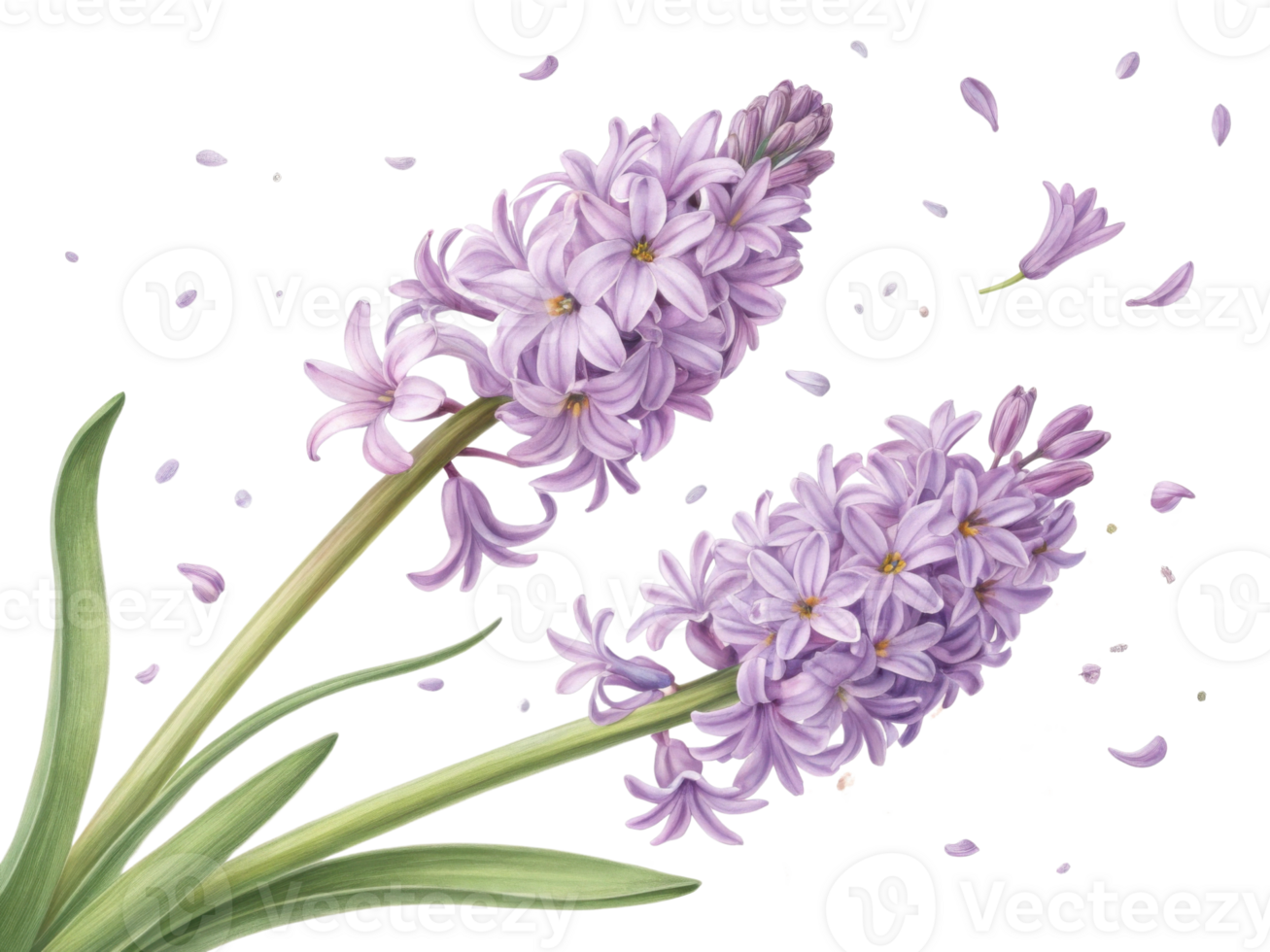 Beautiful hyacinth flowers bloom gracefully, showcasing their delicate petals and vibrant colors, creating serene and joyful atmosphere png