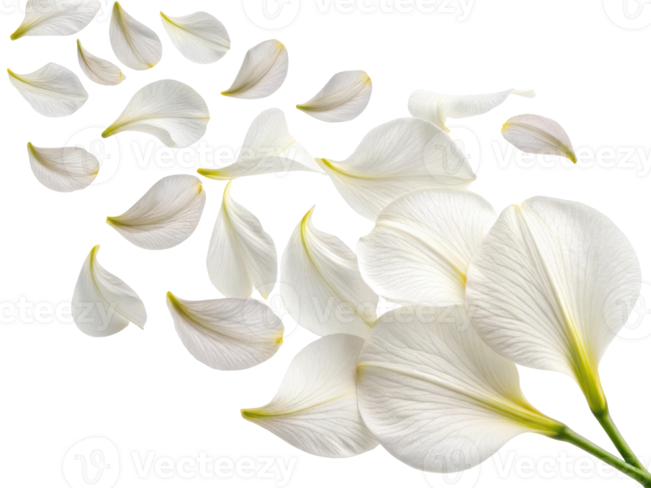 Elegant white iris flowers gracefully float through air creating serene and peaceful atmosphere png