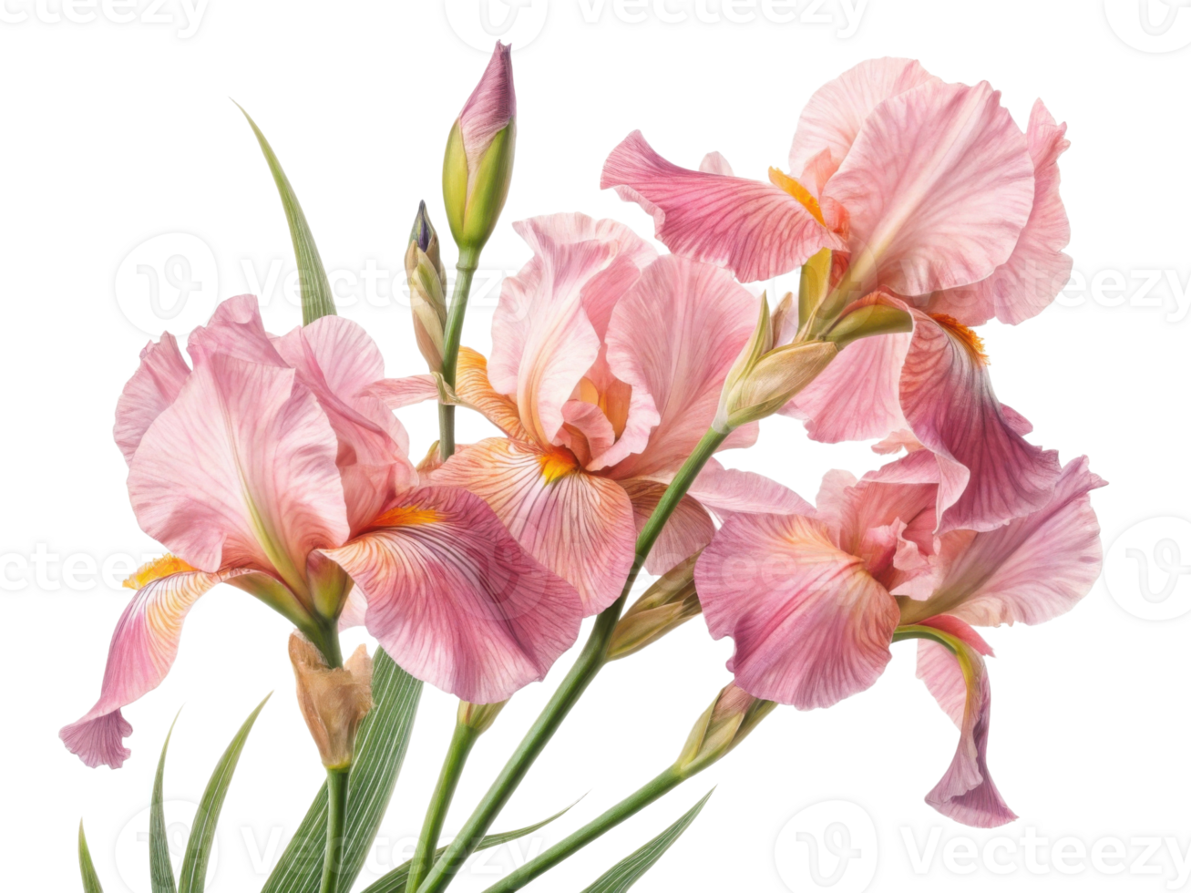 Beautiful pink iris flowers bloom gracefully, showcasing their delicate petals and vibrant colors in stunning display of nature artistry png