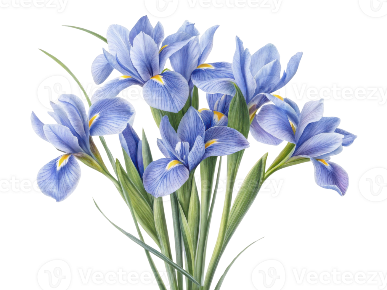 Beautiful iris flowers bloom gracefully, showcasing their vibrant blue petals and delicate details, creating stunning floral display png