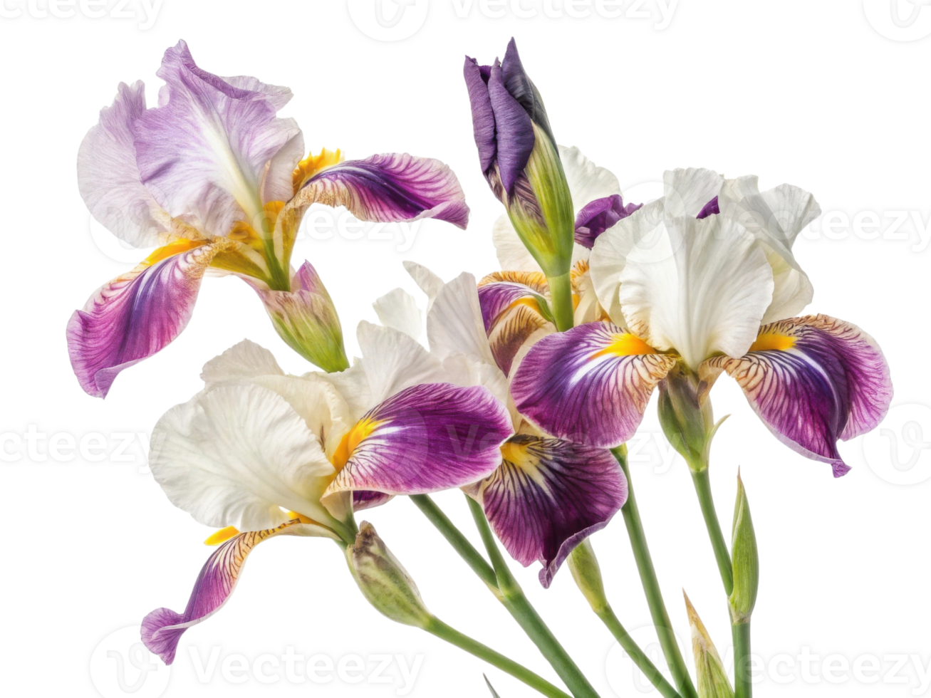 Beautiful iris flowers bloom in vibrant colors showcasing their delicate petals and intricate patterns png