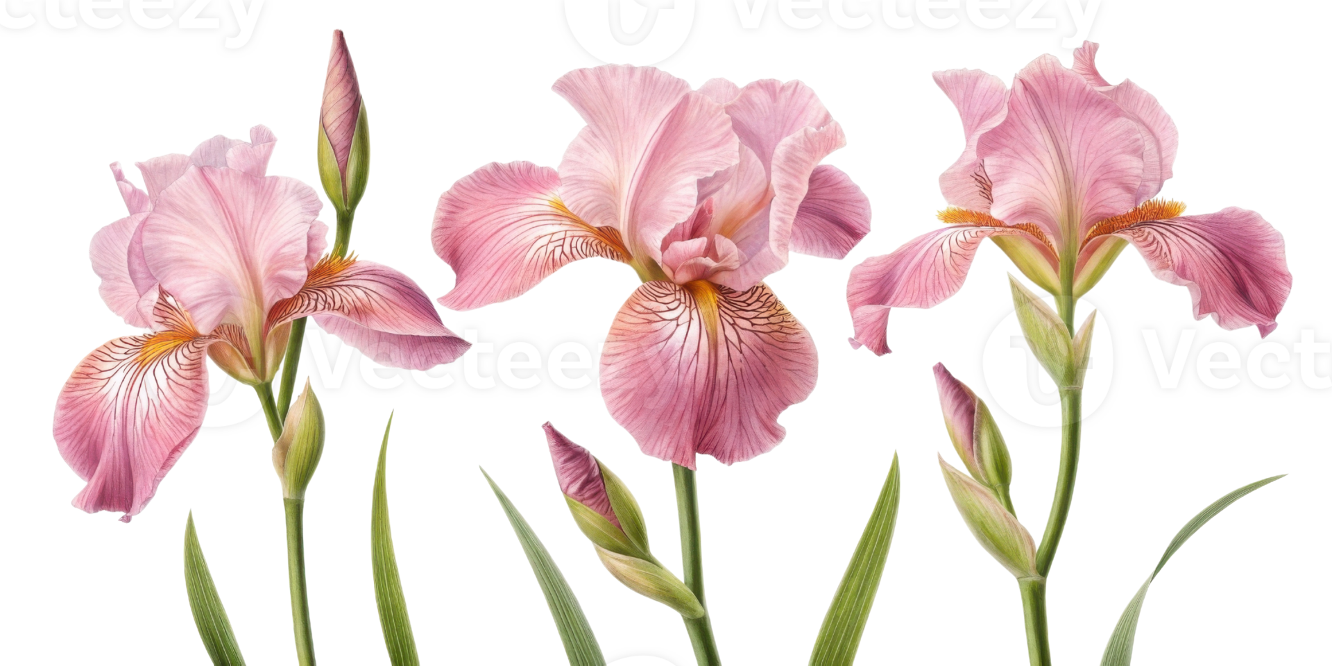 Beautiful iris flowers bloom gracefully with delicate petals showcasing shades of pink and intricate patterns, creating stunning visual display png