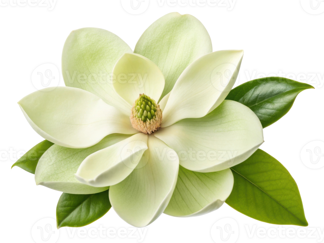 stunning magnolia flower showcases its delicate petals and vibrant green leaves, embodying natural beauty and elegance png