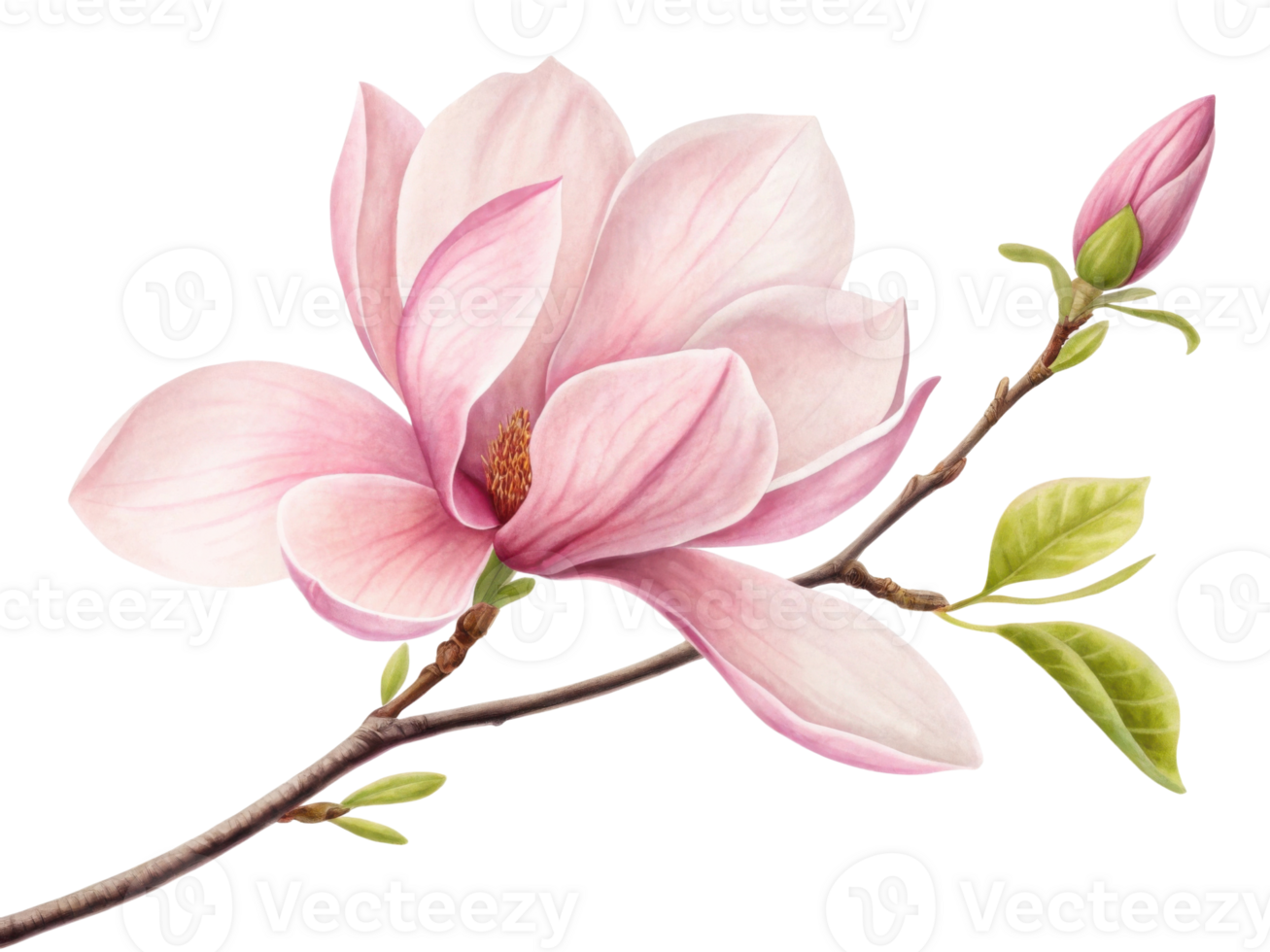 beautiful magnolia flower blooms gracefully, showcasing delicate pink petals and vibrant green leaves, symbolizing elegance and renewal png