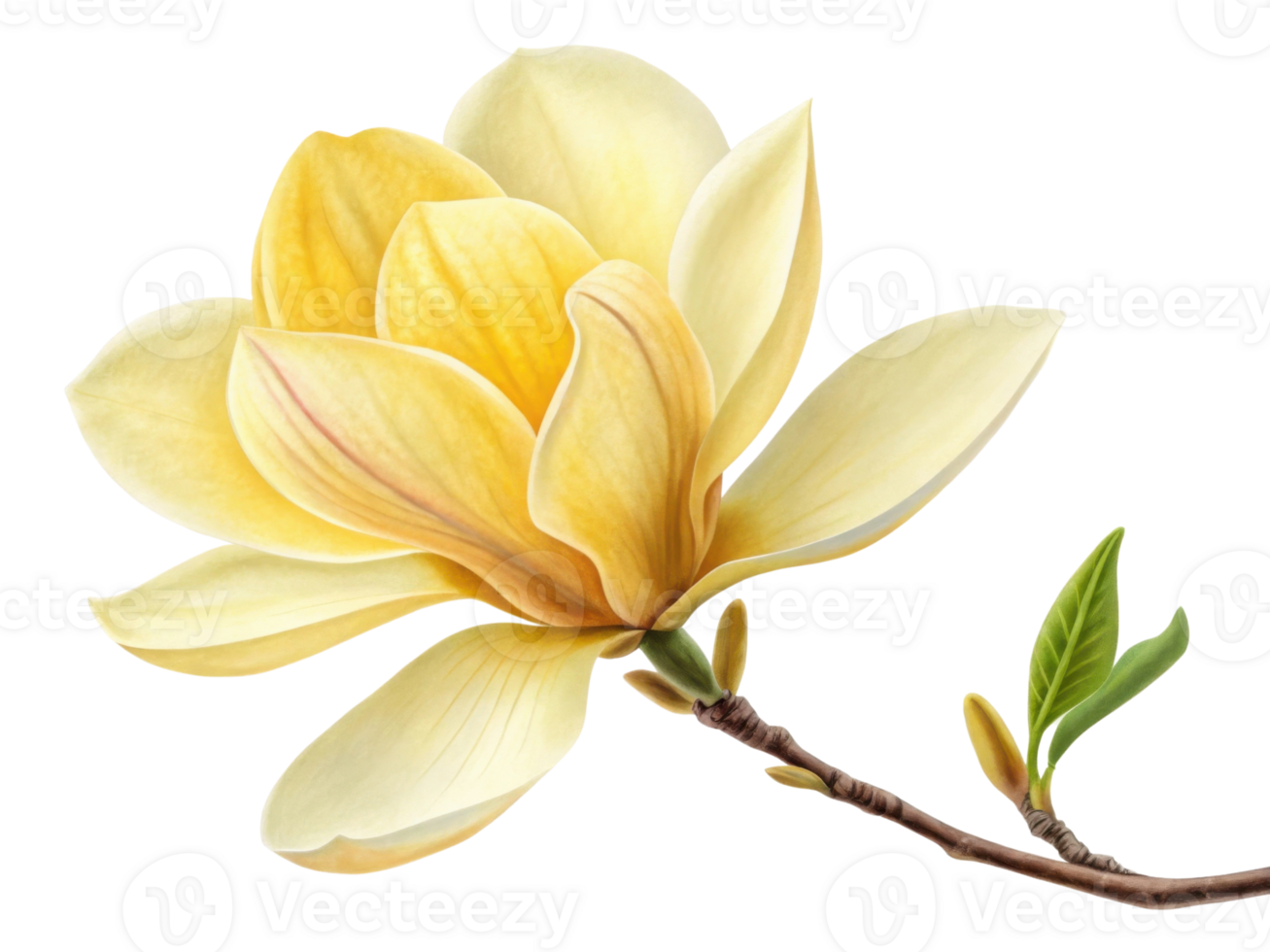beautiful magnolia flower blooms gracefully with soft yellow petals and delicate green leaves, symbolizing elegance and tranquility png