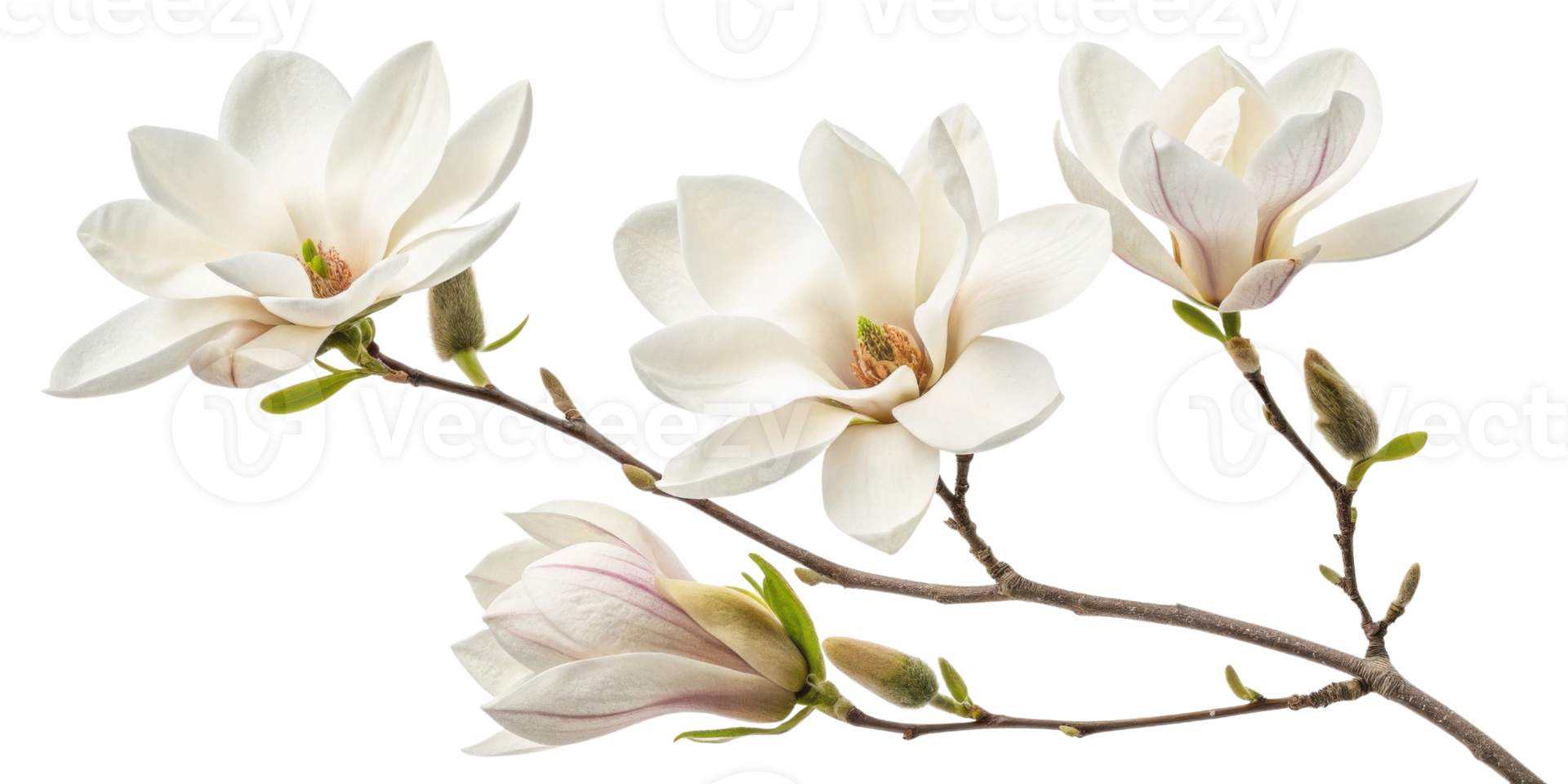 Magnolia flowers bloom gracefully on branch showcasing their delicate beauty and elegance in nature design png