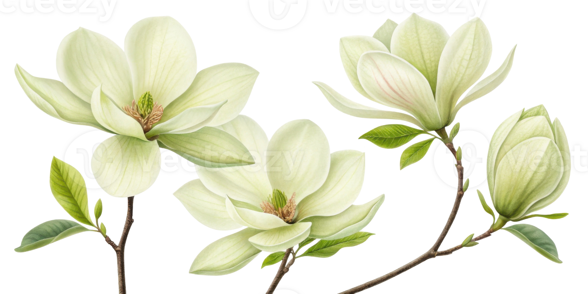 Magnolia flowers bloom gracefully with their elegant petals and vibrant green leaves creating serene and beautiful atmosphere png