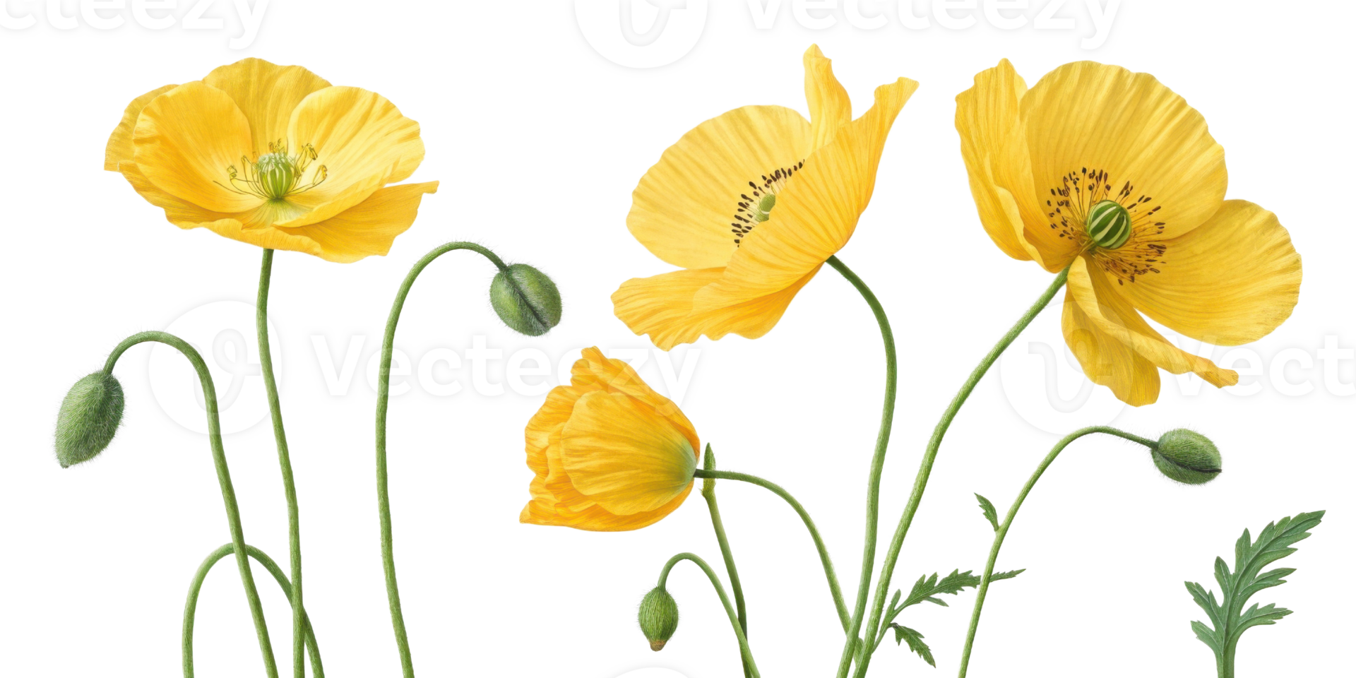 Bright yellow poppy flowers bloom gracefully, showcasing their delicate petals and vibrant beauty in serene garden setting png