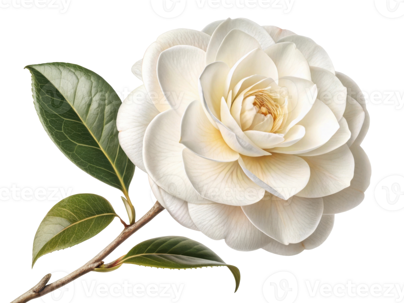 beautiful camellia flower blooms gracefully with soft white petals and vibrant green leaves, symbolizing elegance and purity png