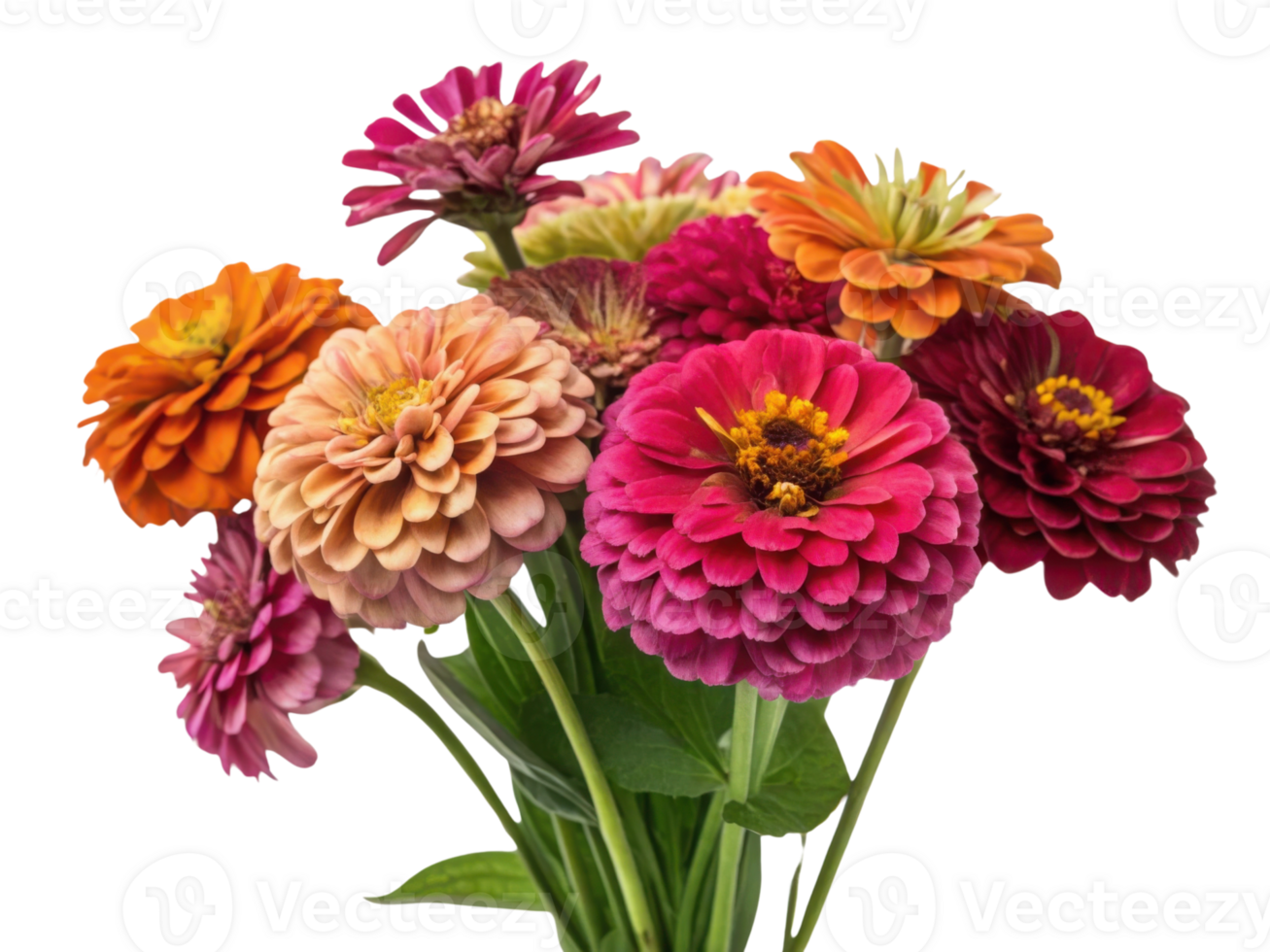Vibrant zinnia flowers in various colors create stunning bouquet that brightens any space with their beauty and charm png