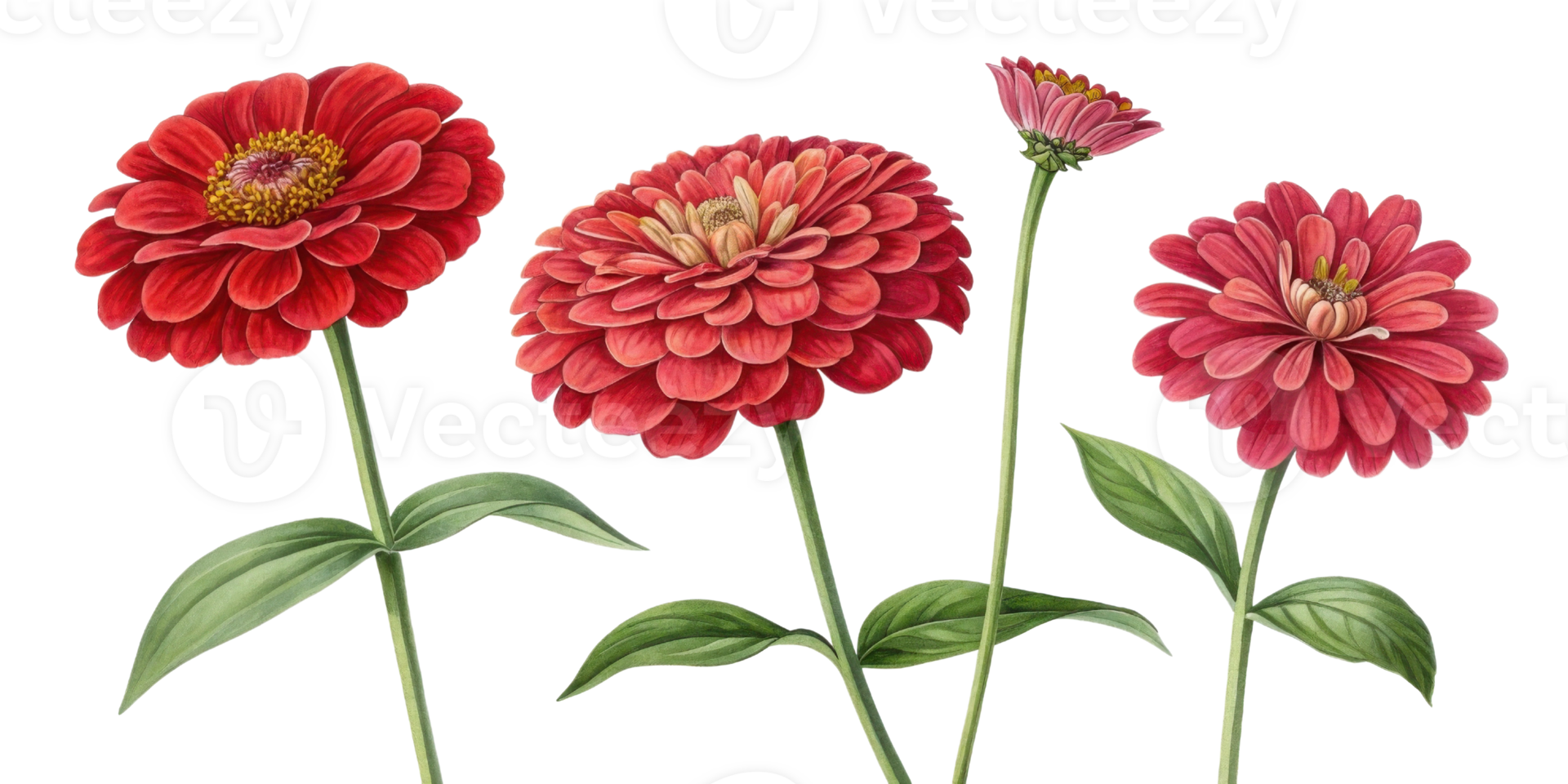 Beautiful zinnia flowers in vibrant red hues showcase their intricate petals and lush green leaves, creating stunning floral display png