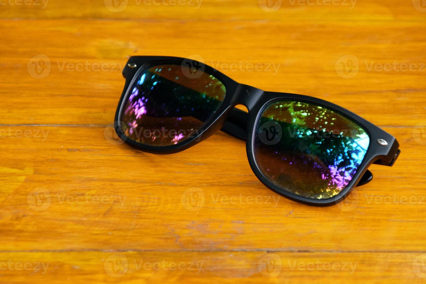 Modern Eyewear Displayed on Natural Wood Background photo