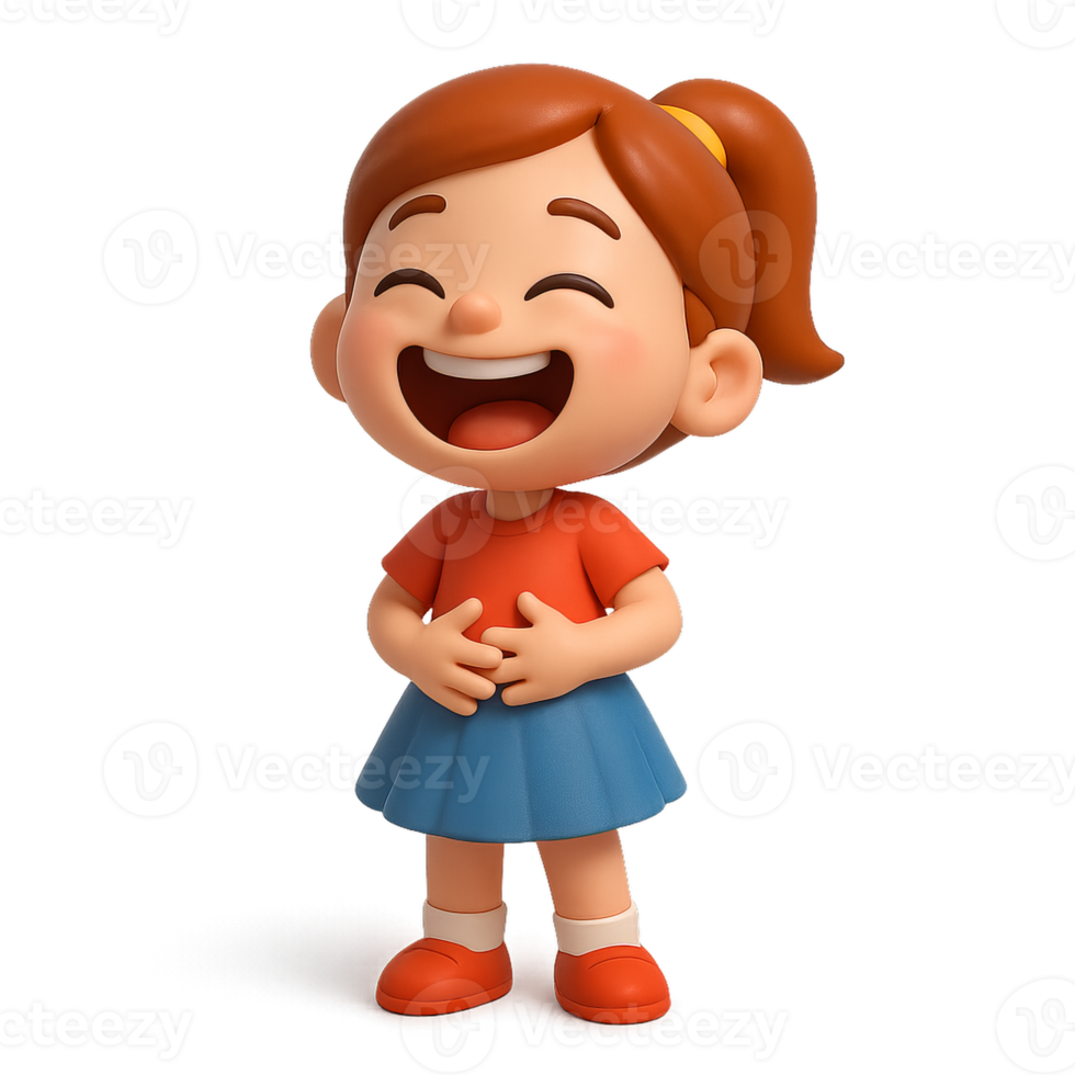 Happy Cartoon Girl Laughing in a Simple Design with Bright Colors png