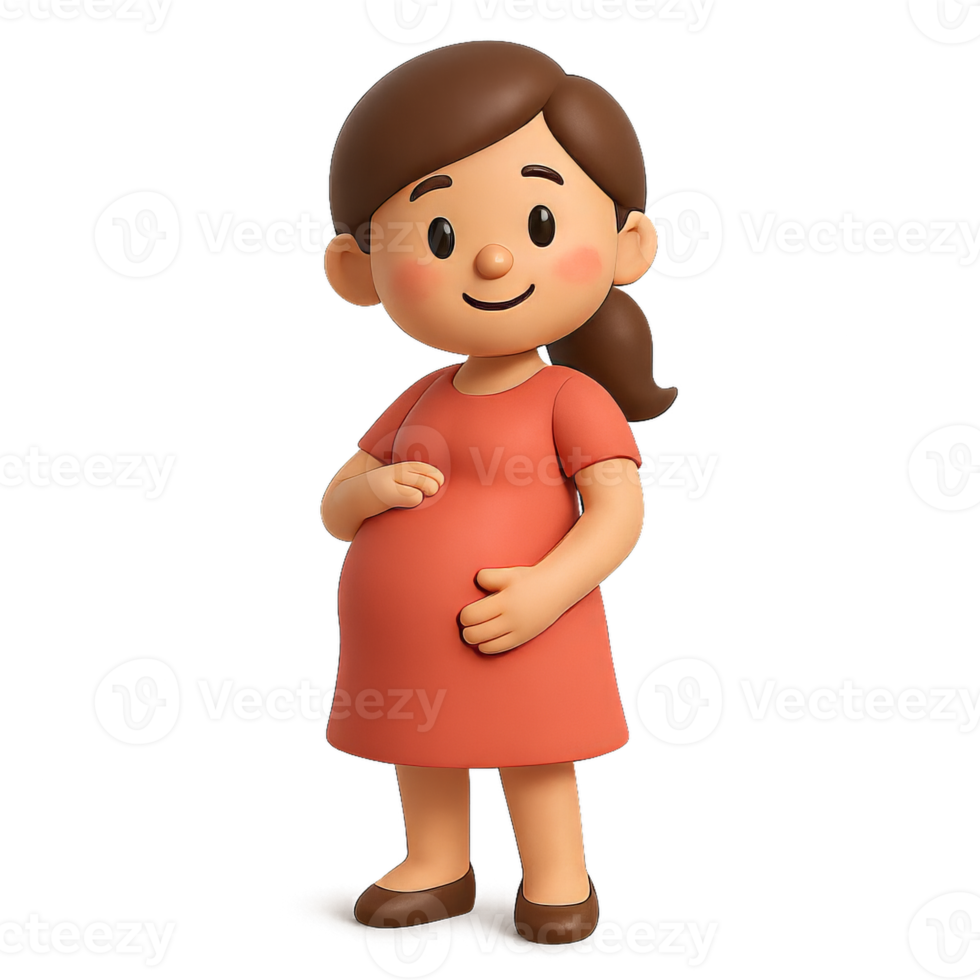 3D Cartoon Character Expecting Baby with Cheerful Expression png