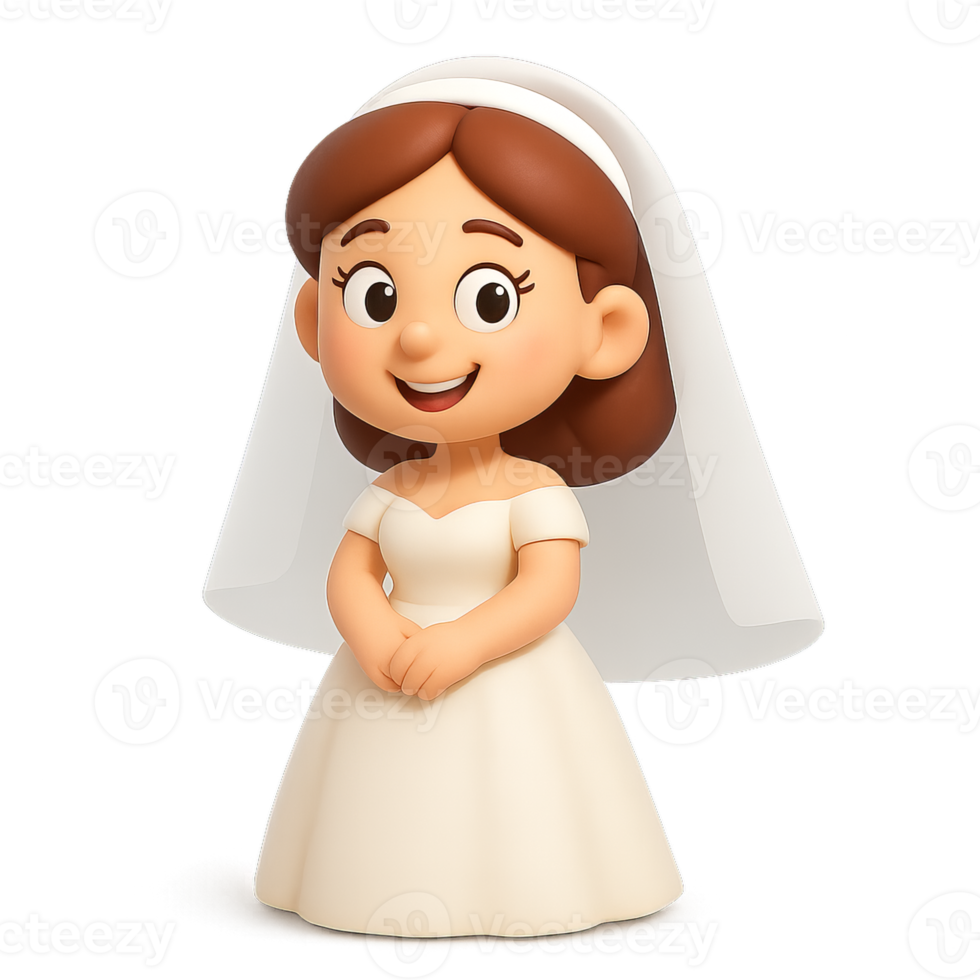 Cartoon 3D Bride Character with Simple Design and Happy Expression png