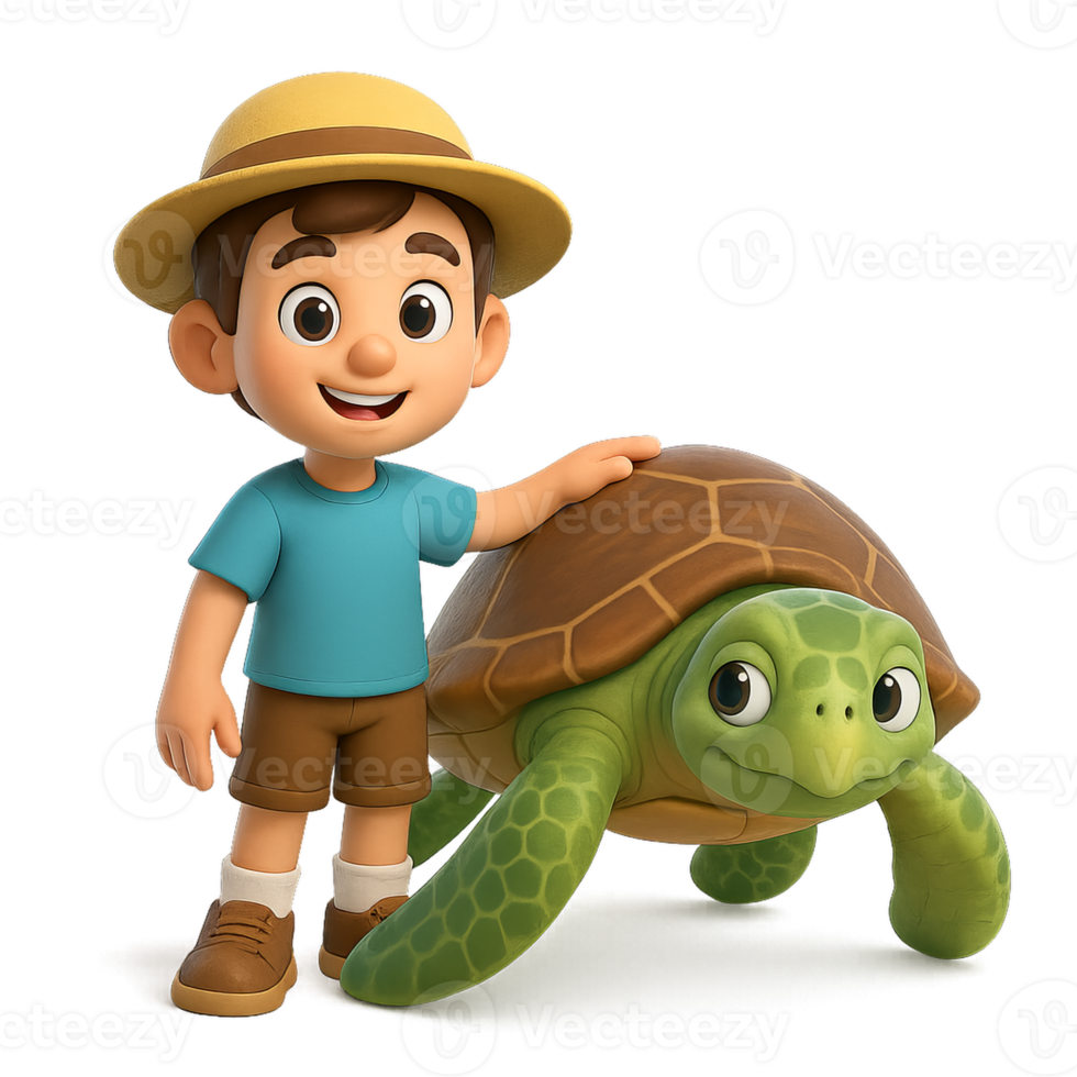 Cartoon Turtle and Child Duo with Fun and Playful Vibes png