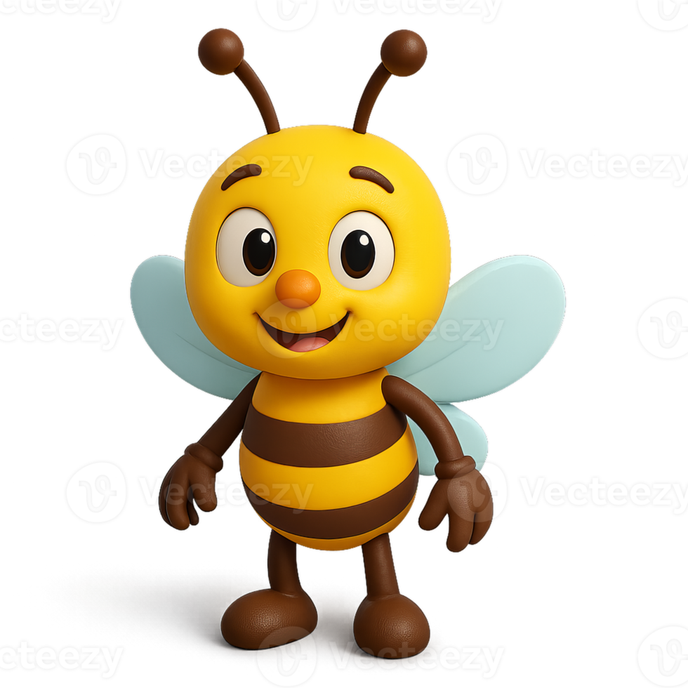 Cute 3D Cartoon Bee Character with Bright Colors and Cheerful Smile png