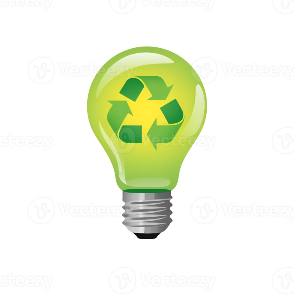 Recycle symbol inside a green light bulb on a plain background illustration png