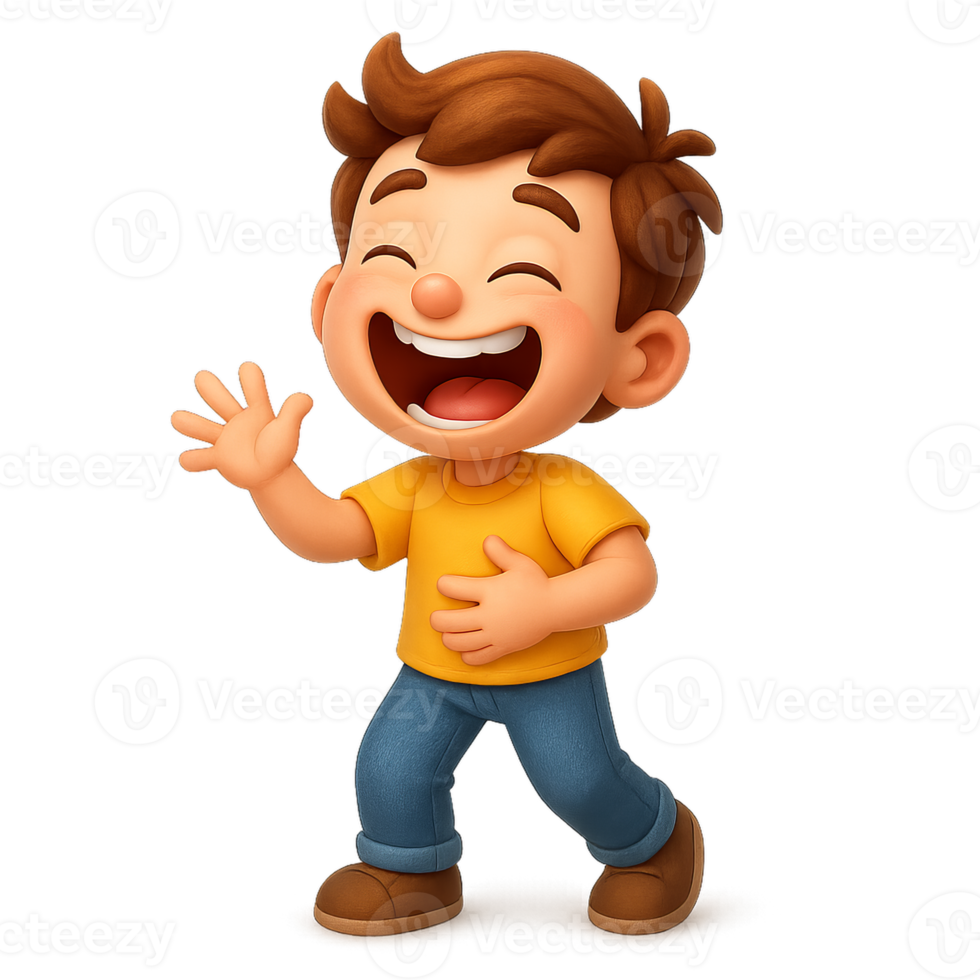 Happy Cartoon Boy Laughing Joyfully in Bright Colors png
