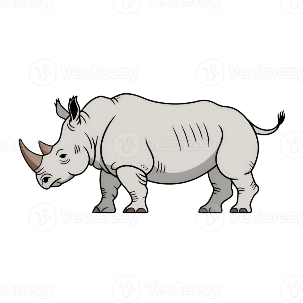 Cartoon rhino illustration standing on isolated background, animal drawing png