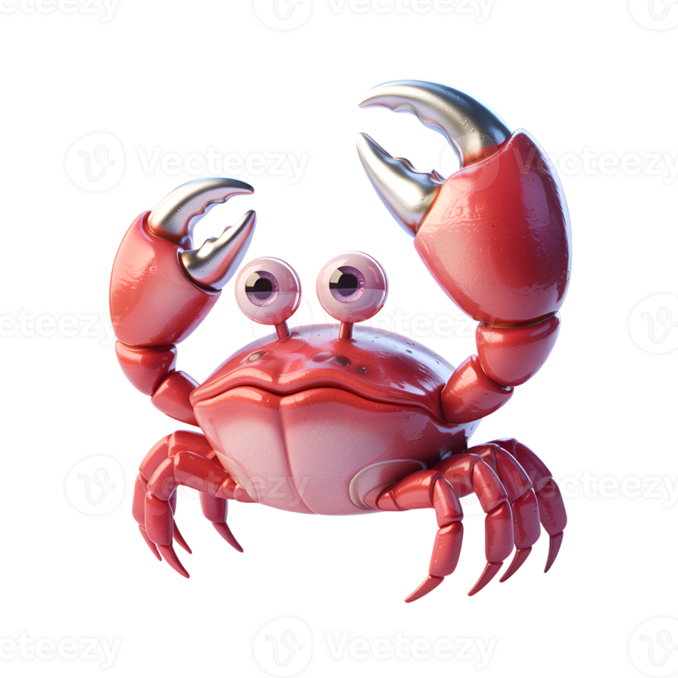Cartoon crab with googly eyes and silver claws isolated on a on transparent background png