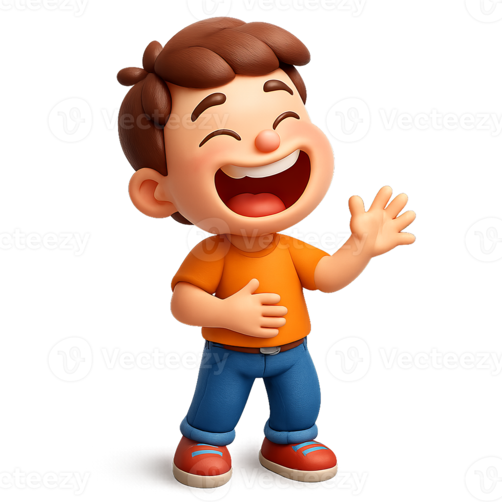 Cheerful 3D Cartoon Boy Laughing with Joyful Expression png