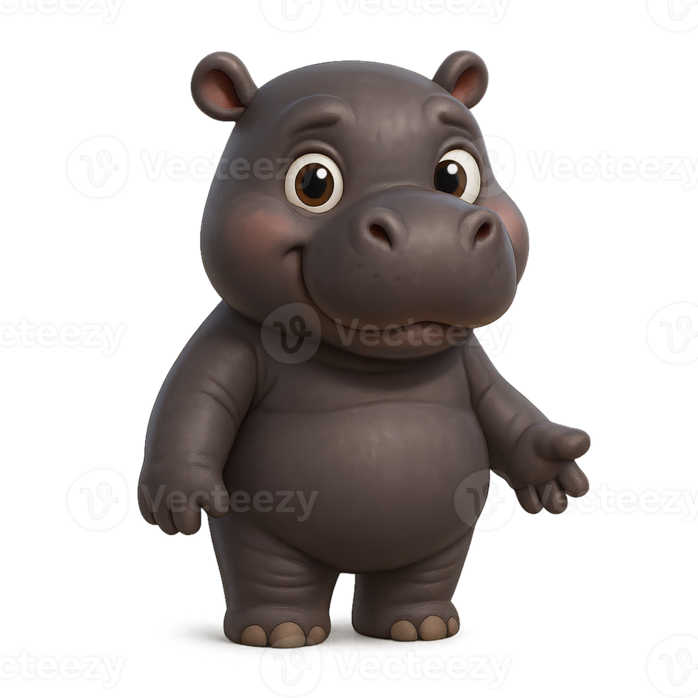 Cute Cartoon 3D Hippopotamus Character Representing Endangered Species png