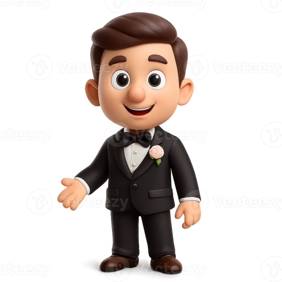 Cartoon Groom Character in 3D Style for Wedding Themes and Designs png