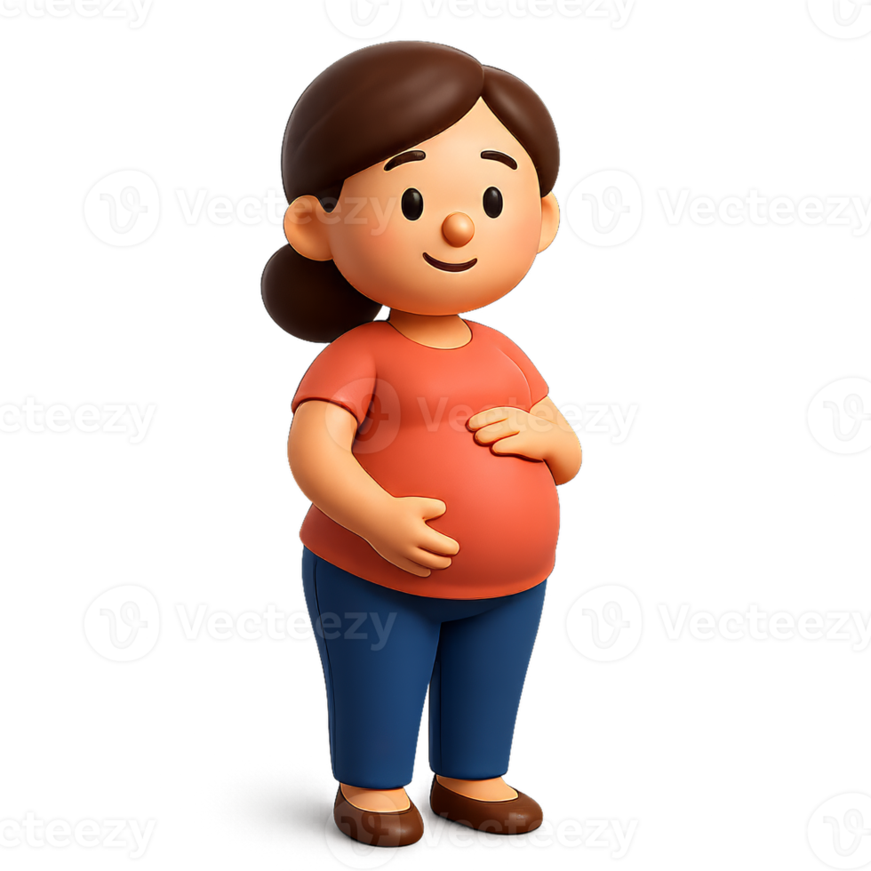 Expecting Mother in Cute 3D Cartoon Style with Simple Design png