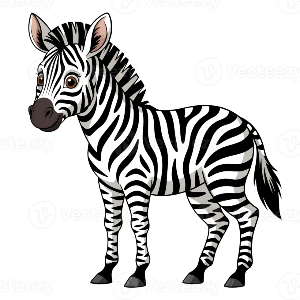 Zebra illustration standing with stripes and cartoon style isolated image design art png