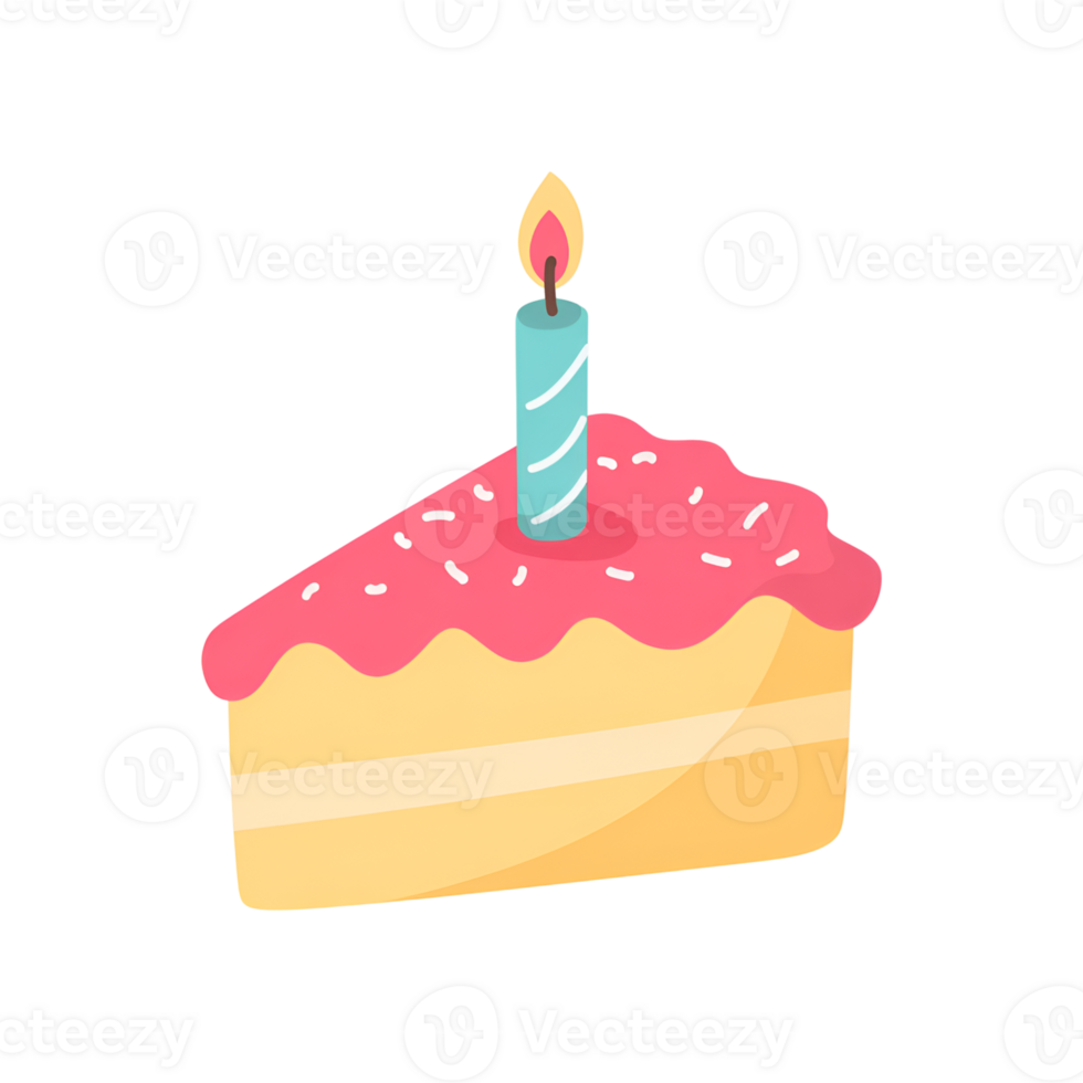 Cake slice with candle illustration on isolated on transparent background png