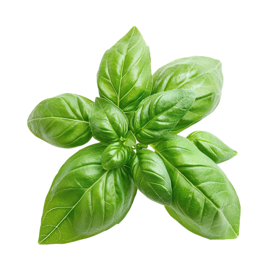 Fresh Basil Sprig with Overhead View. png