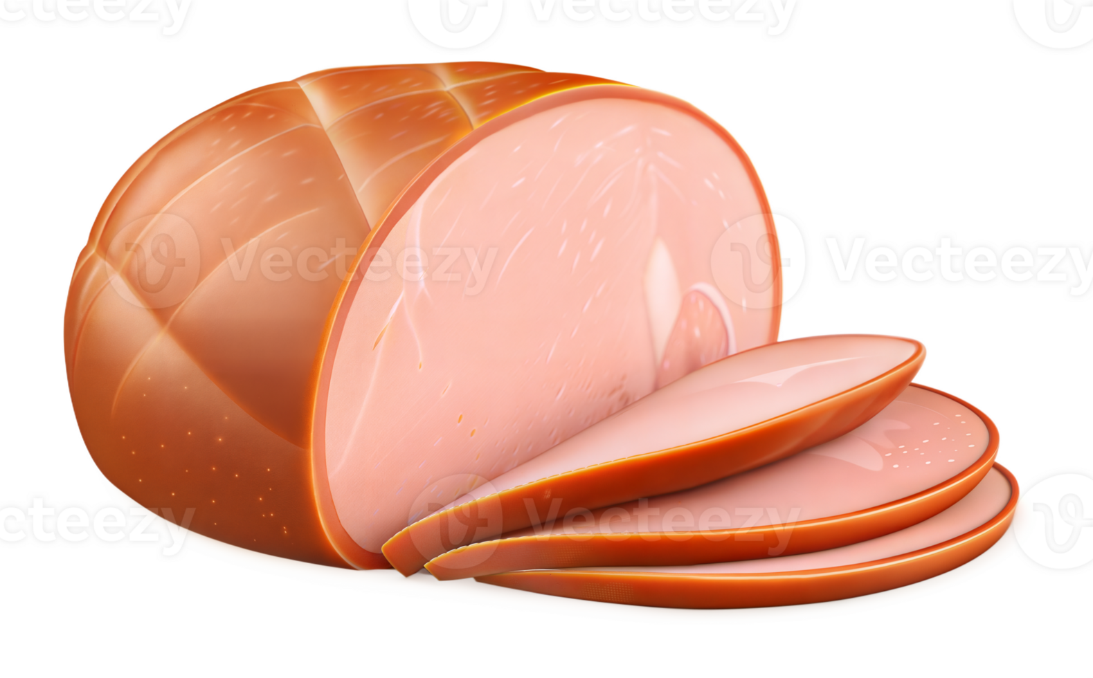 Close Up of Sliced Cured Meat with Pink Interior and Brown Crust png