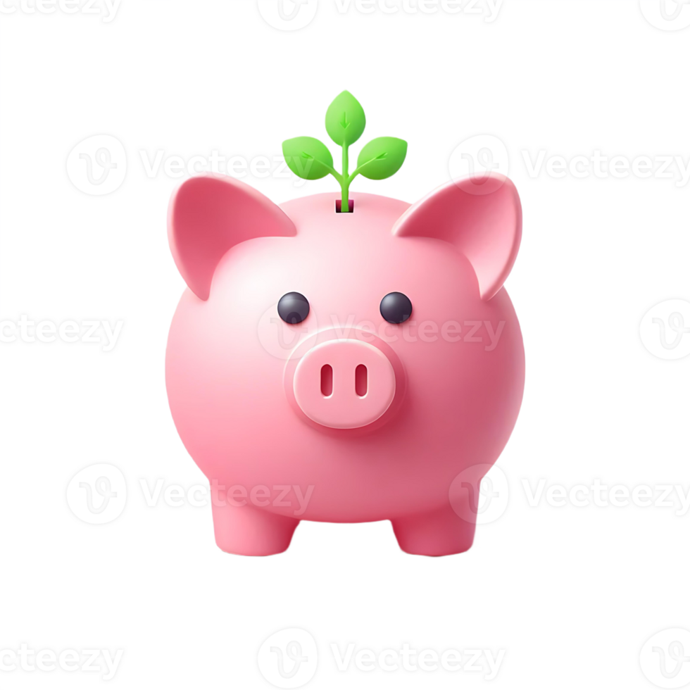 Piggy bank with green plant on top png