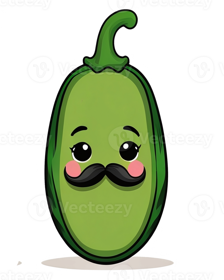 a cartoon green pepper with a mustache png