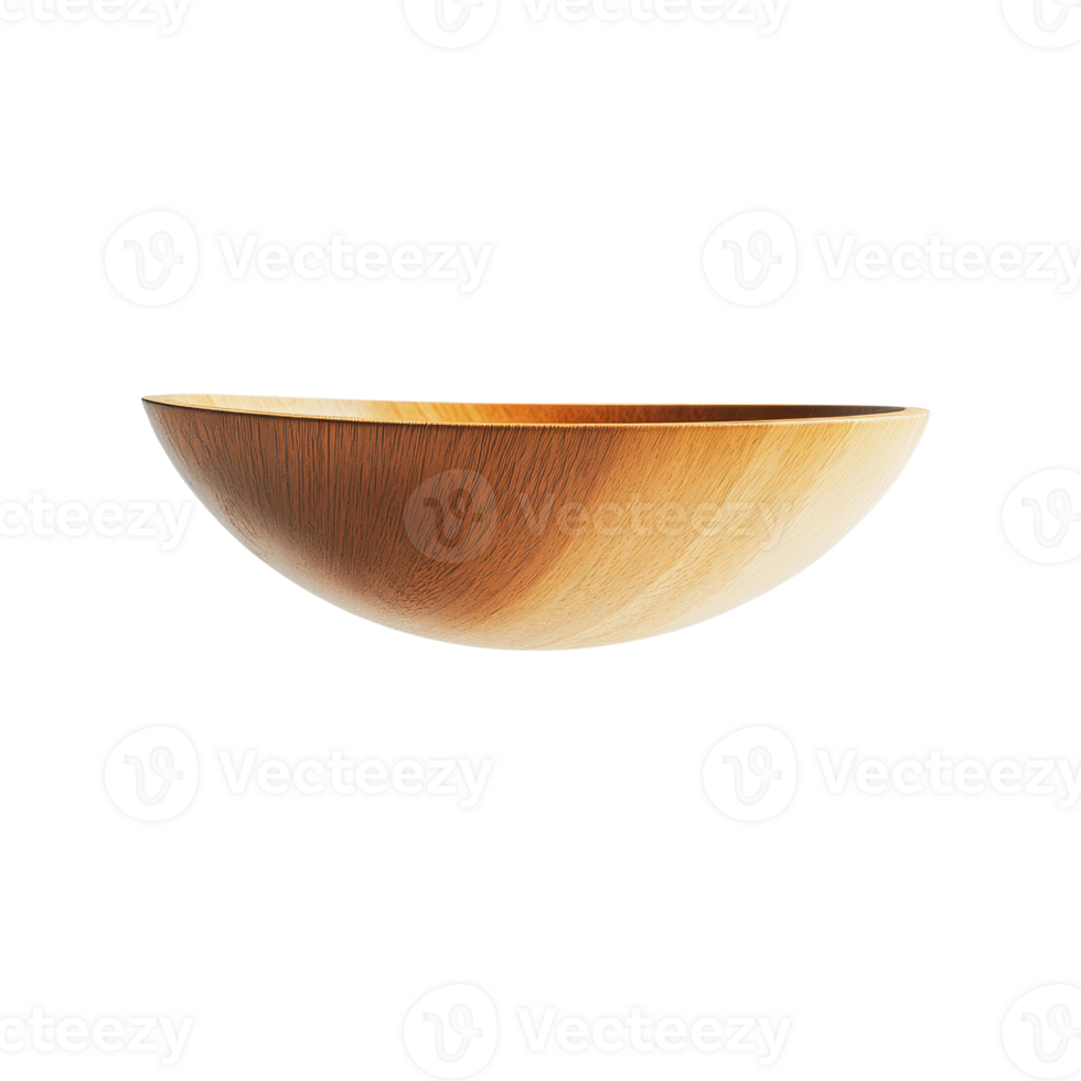 A minimalistic image displays a wooden bowl The bowl features a gradient from light to dark wood against a stark backdrop png