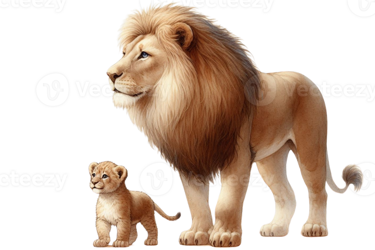 lion and cub Watercolor illustration png