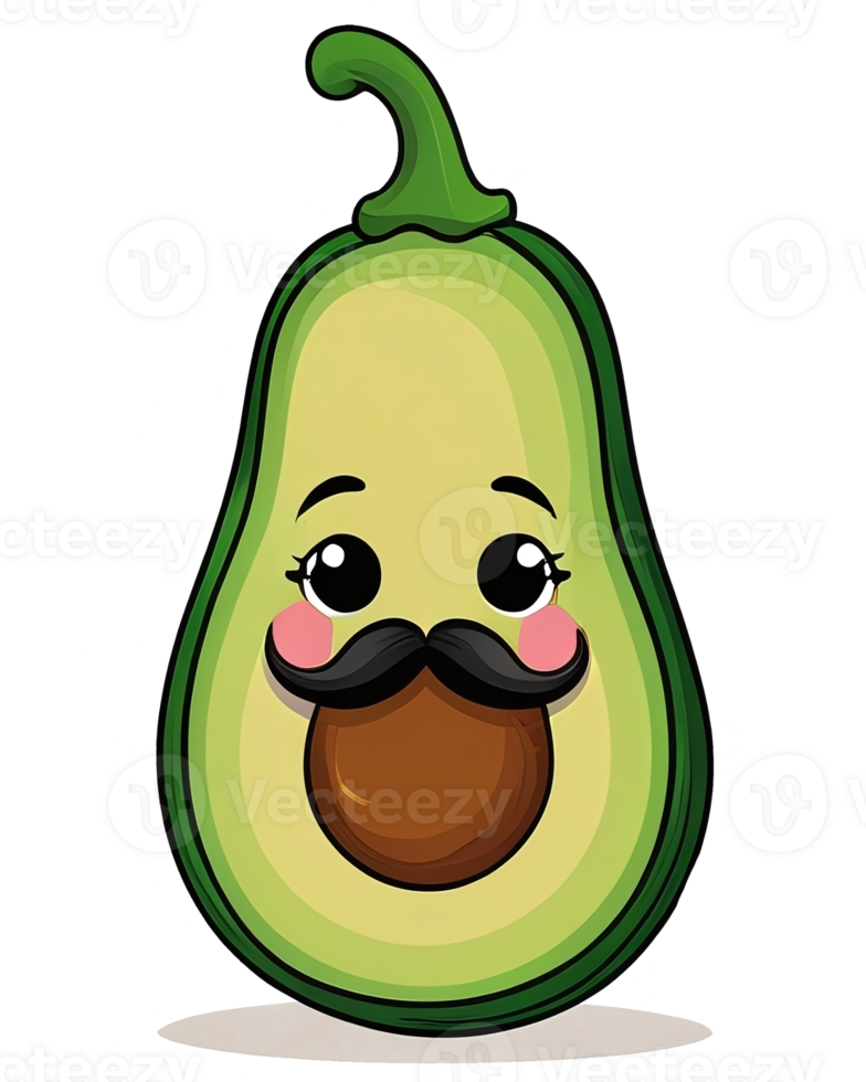 cartoon avocado with mustache png