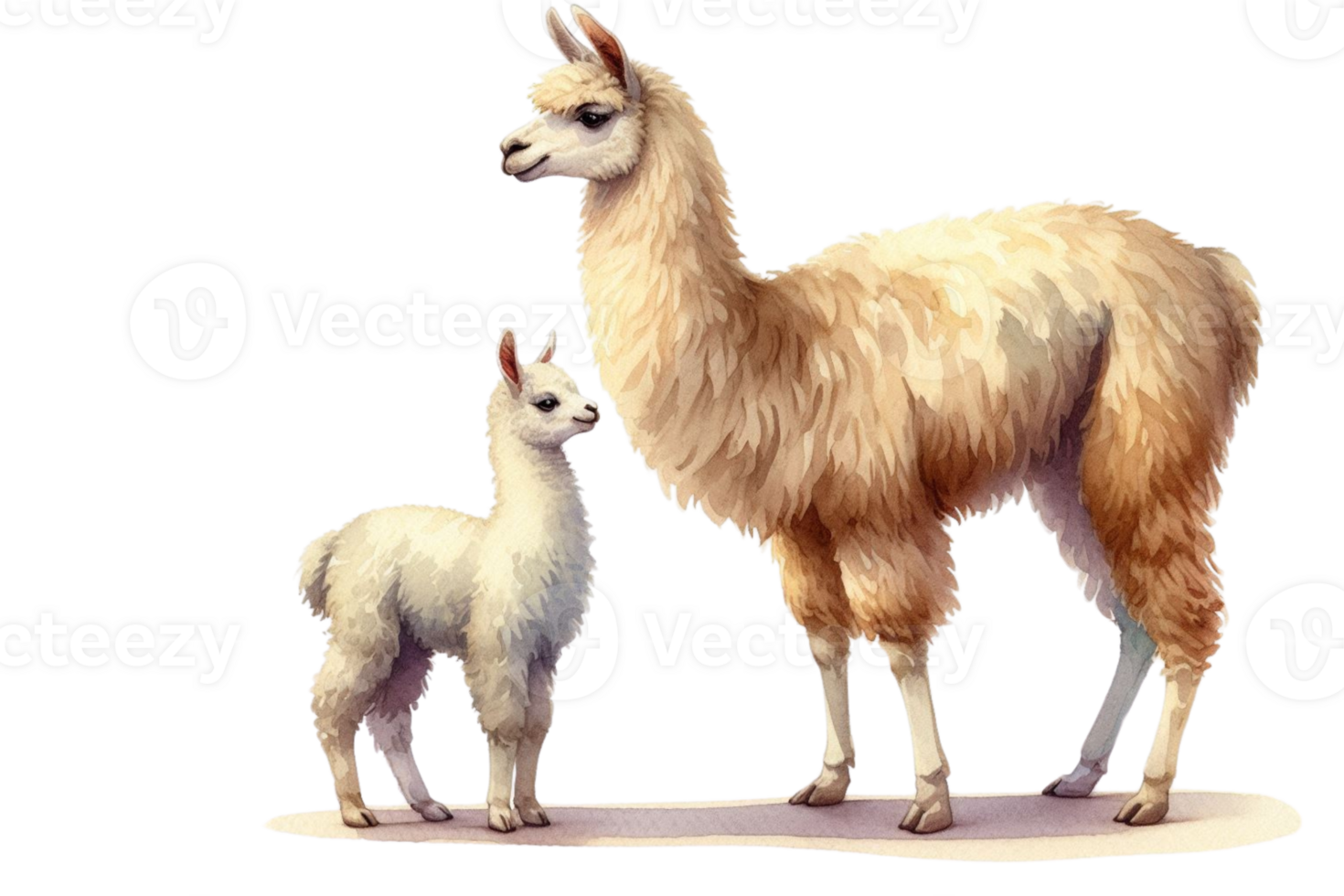 llama and baby on transparent background Watercolor illustration png