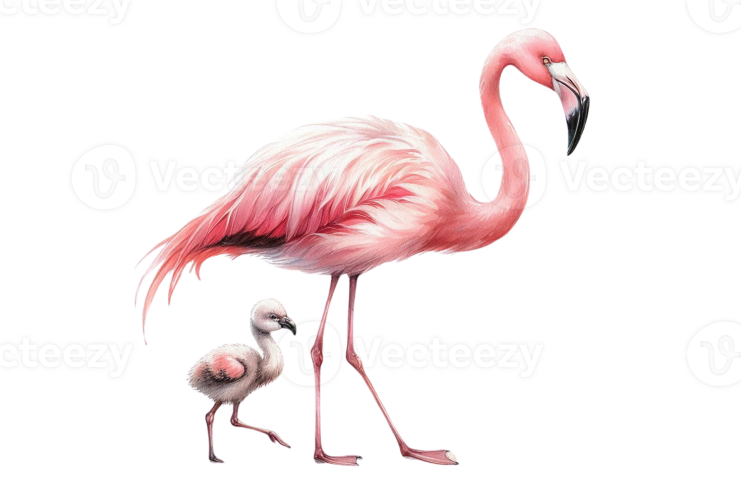 flamingo with baby on transparent background Watercolor illustration png