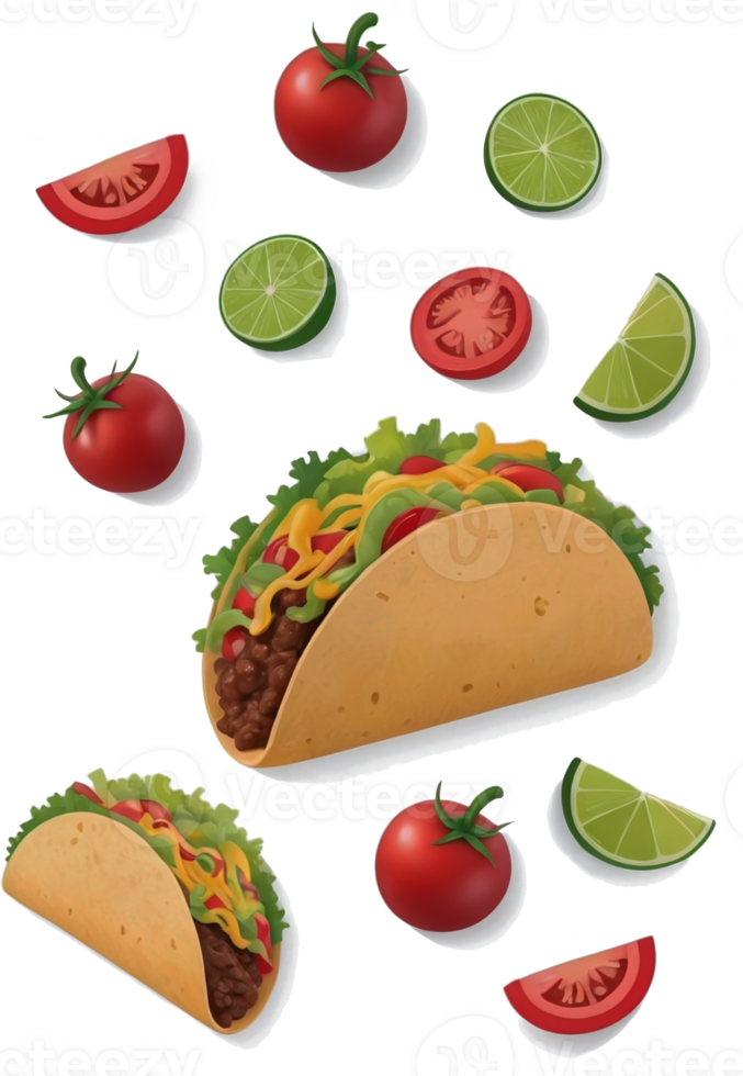 taco with meat, tomatoes and lime slices png