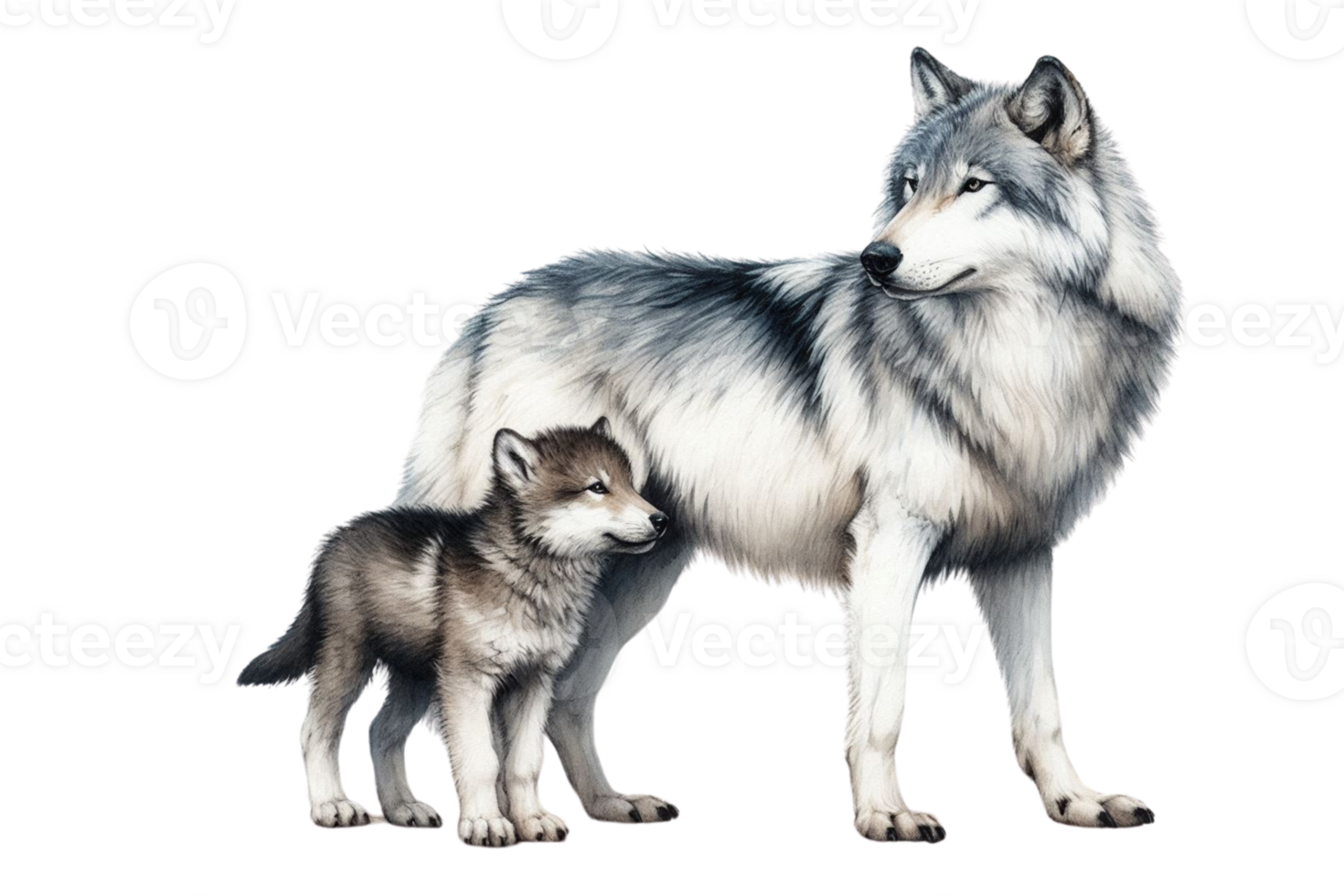 A wolf and cub Watercolor illustration png