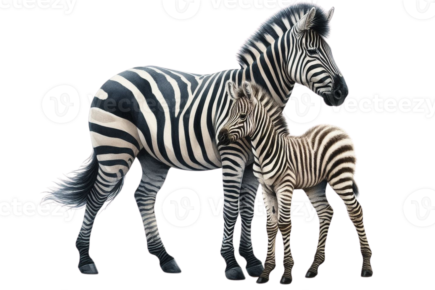 a zebra and her baby Watercolor illustration png