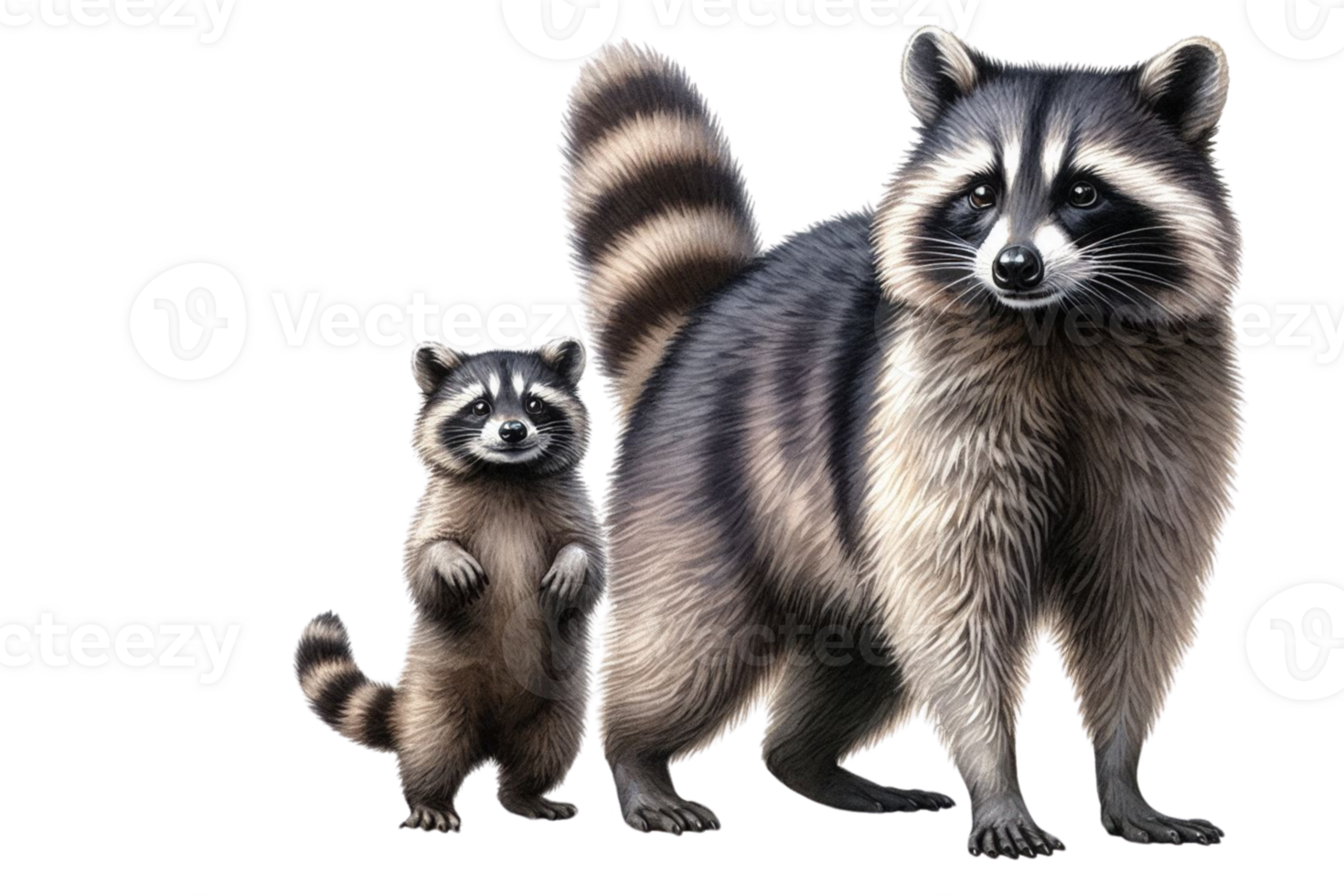 raccoons standing together Watercolor illustration png