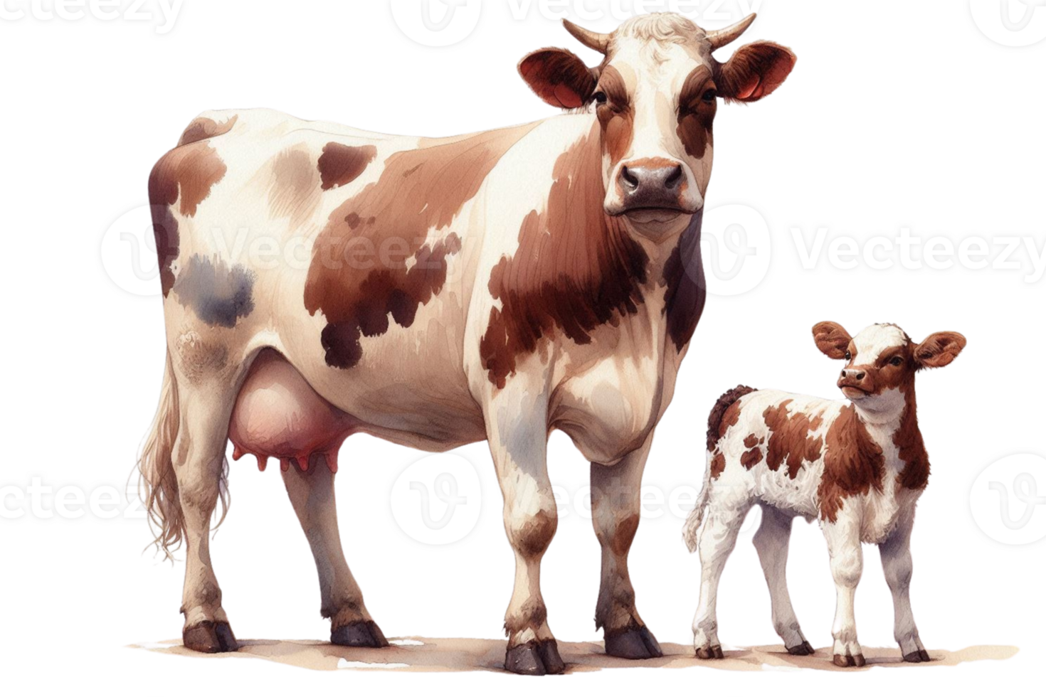 A cow and her calf standing next to each other png